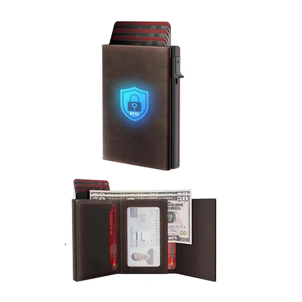 Leather Wrapped Metal Trifold Wallet