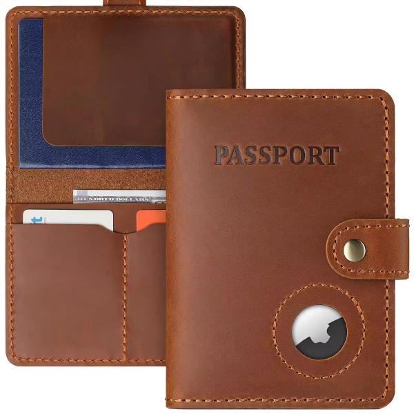 Leather RFID Passport Holder with AirTag Slot - Low MOQ Custom Logo | Supplier
