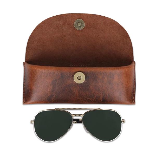 Crazy Horse Leather Sunglasses Case with Water Resistance | Custom Manufacturer