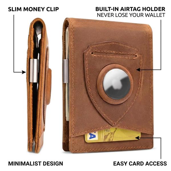 Genuine Leather Money Clip Wallet with AirTag Slot - Low MOQ Ready | Supplier