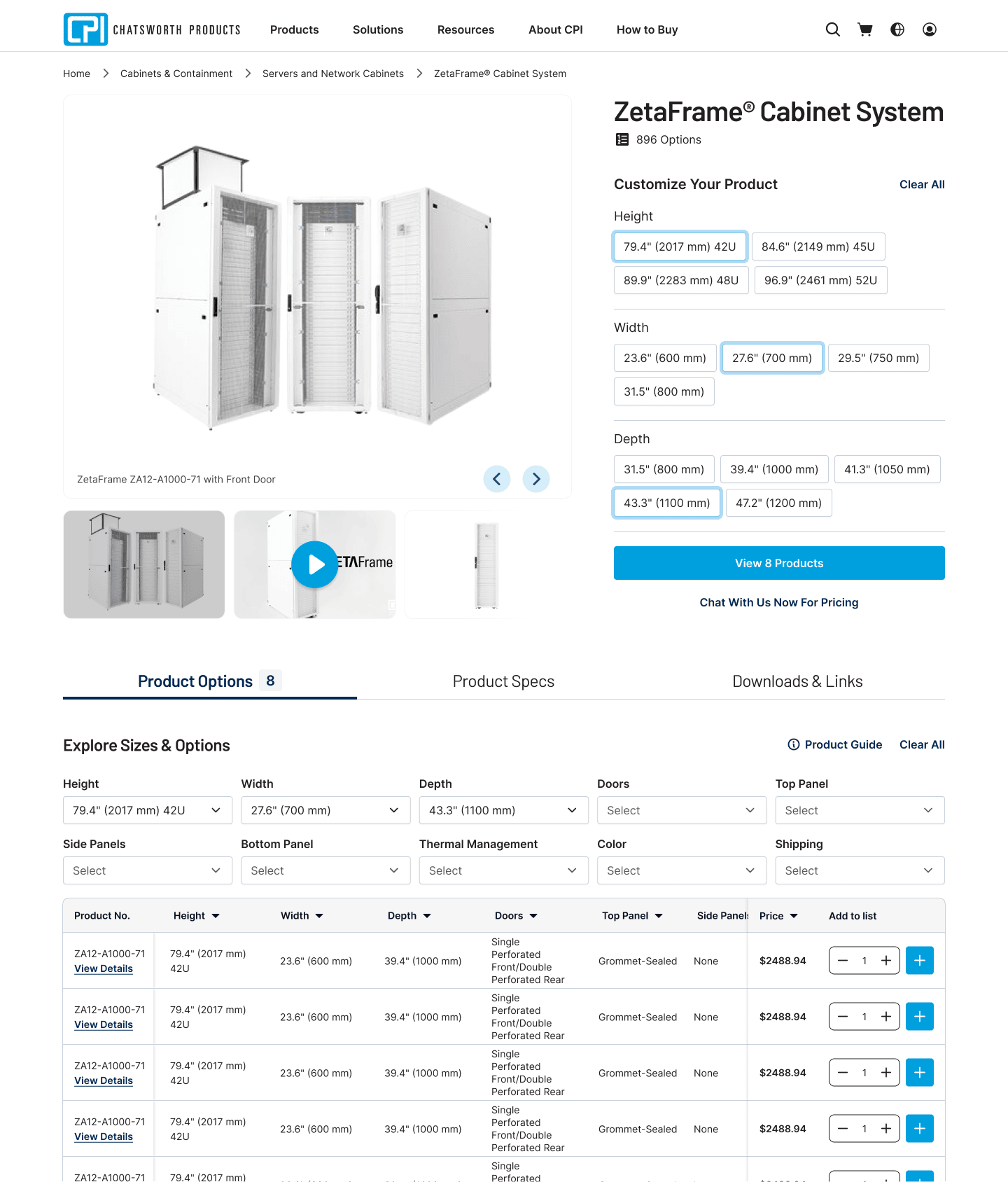 CPI series page with filters and tabs