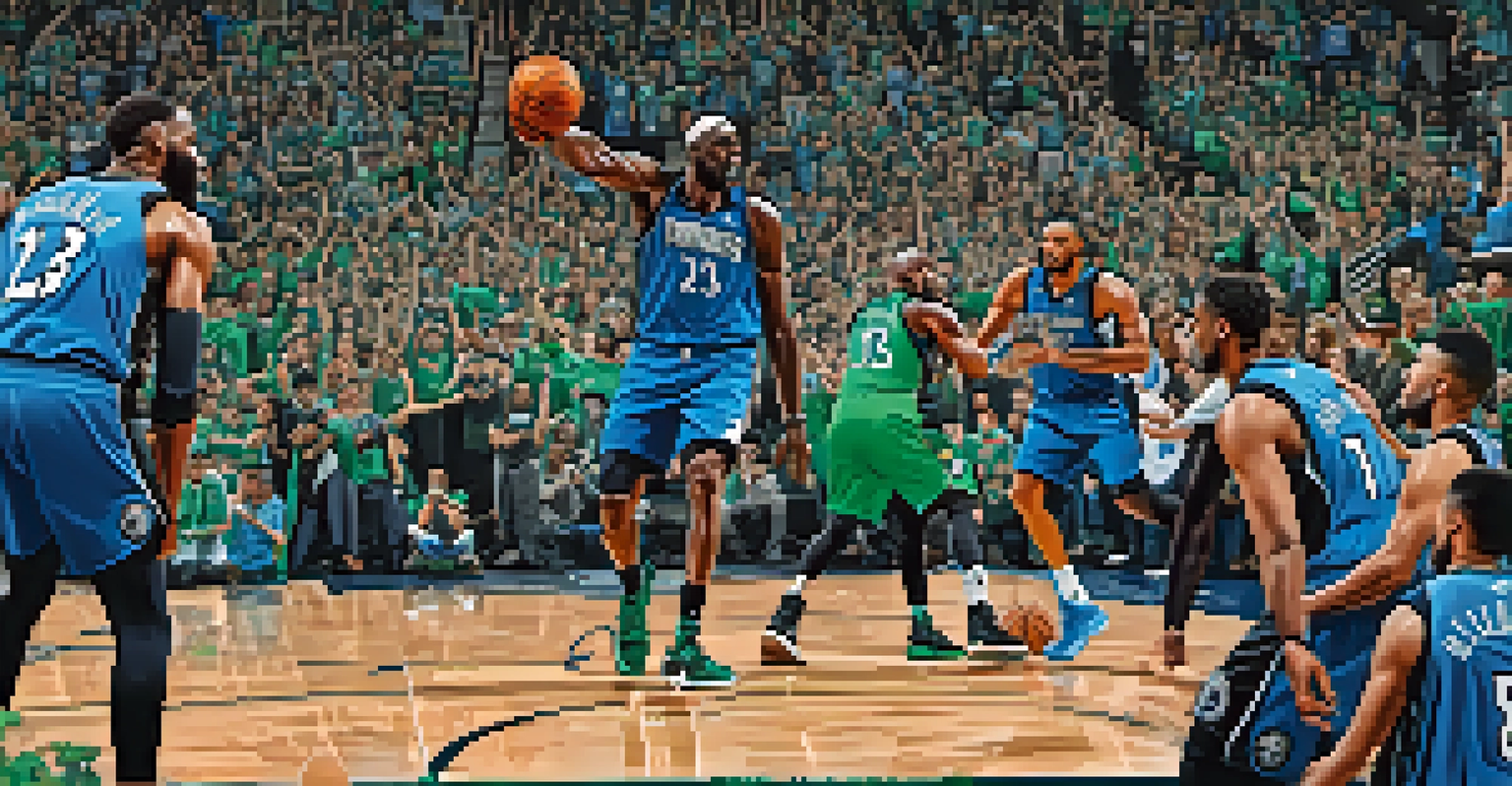 A collage showcasing iconic moments in Timberwolves history with players and fans.