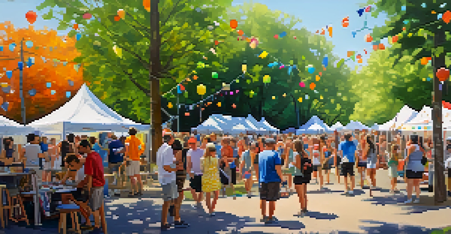 An outdoor art festival in a Minneapolis park, featuring diverse people participating in artistic activities amidst colorful installations and performances.