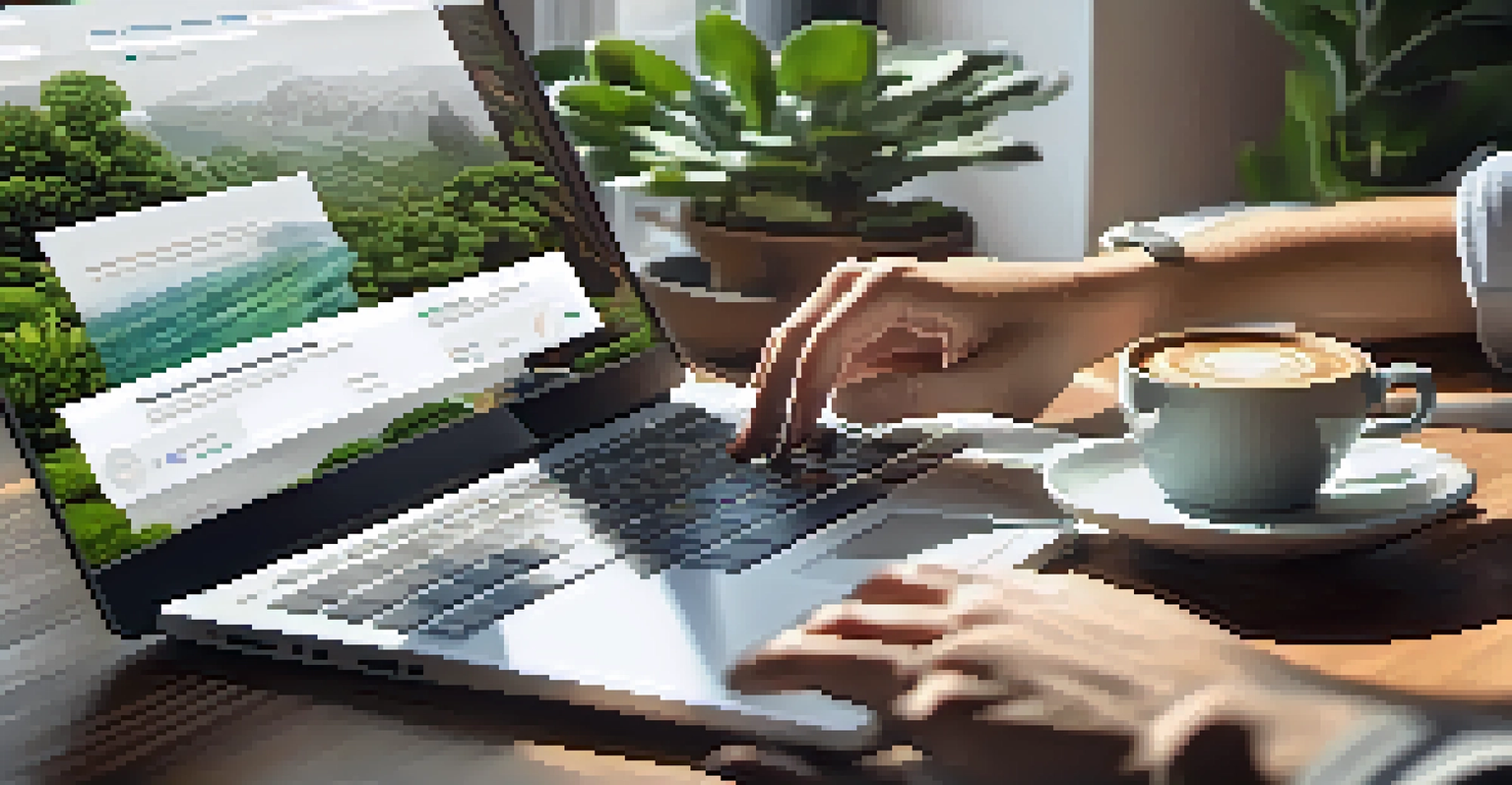 Hands typing on a laptop with job search websites visible on a wooden desk, enhanced by soft natural light.
