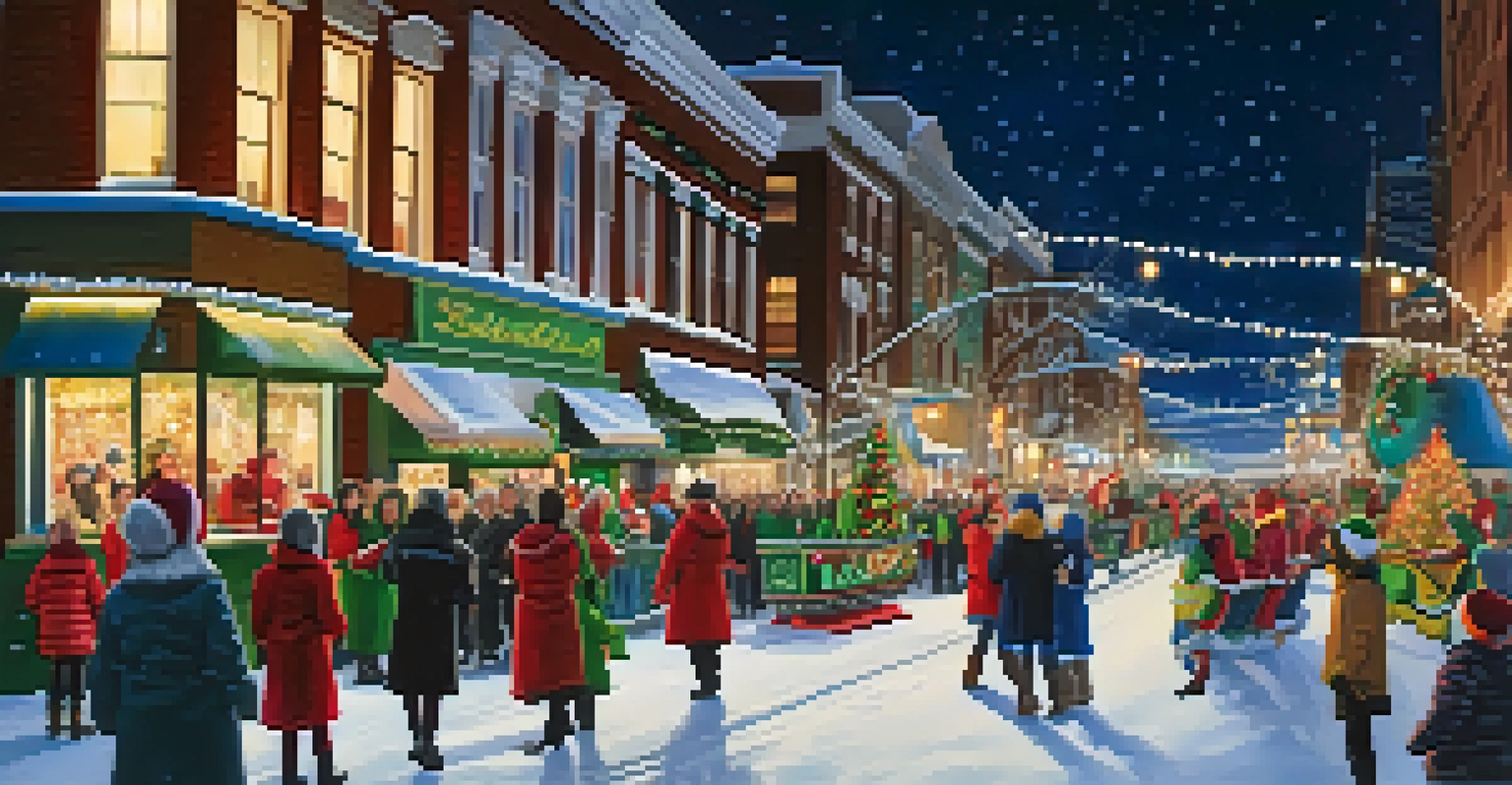 A winter parade scene with illuminated floats and families enjoying the Holidazzle Parade in Minneapolis.
