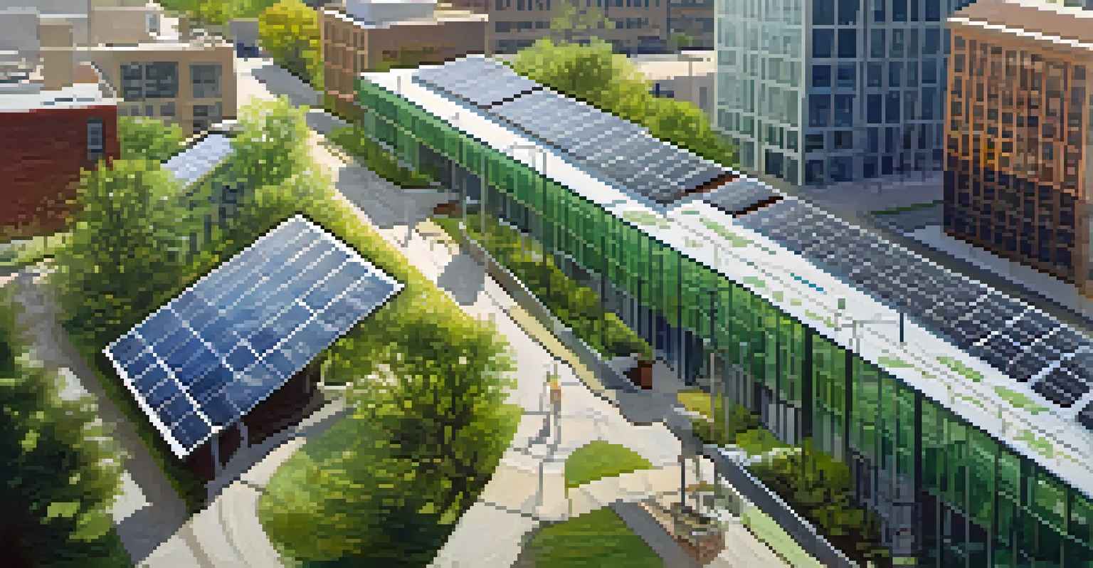 Close-up of a green infrastructure project in Minneapolis, showcasing solar panels and urban greenery.