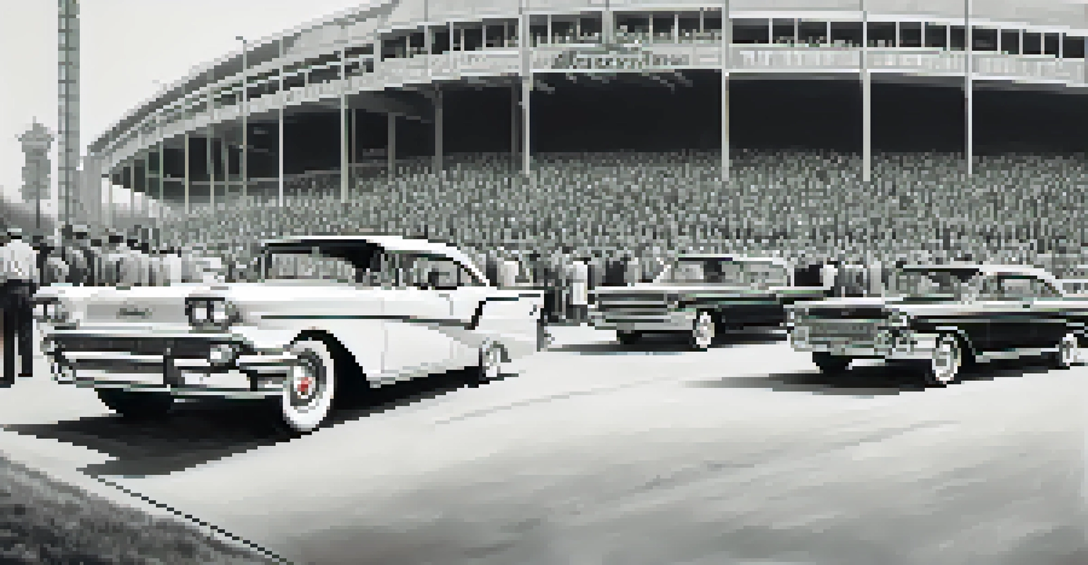 Historic image of fans outside a baseball stadium in 1961, dressed in vintage clothing, celebrating the Minnesota Twins' first game.