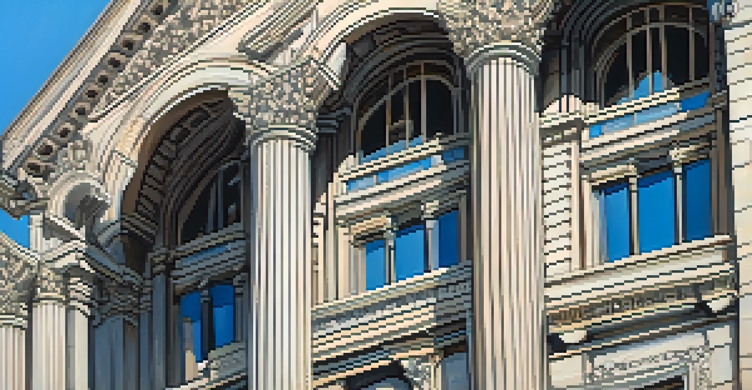 A close-up view of the architectural details of the Hennepin County Courthouse, showcasing neoclassical design features.