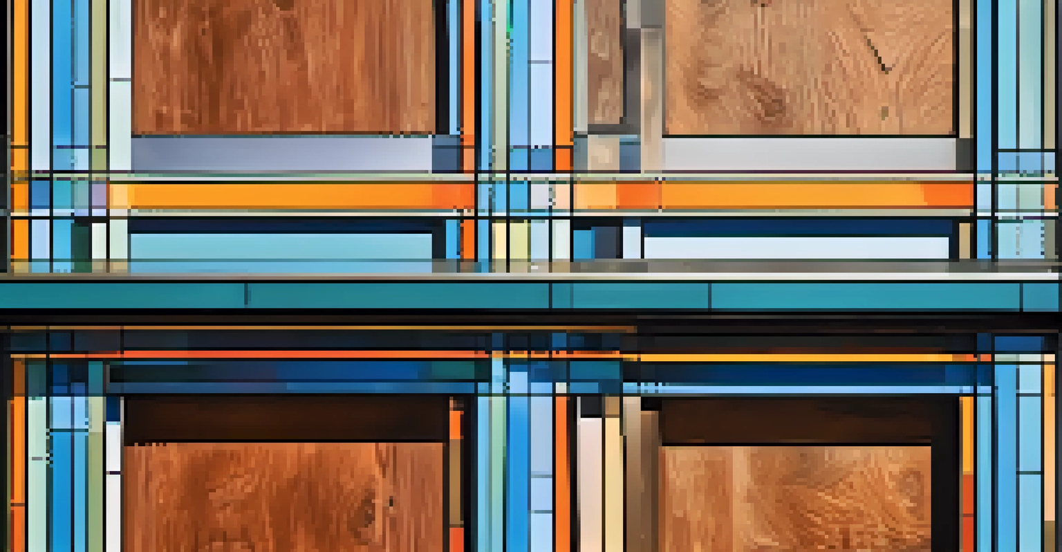 A detailed view of a modern architectural element in Minneapolis, focusing on textures and materials like wood, glass, and stone.
