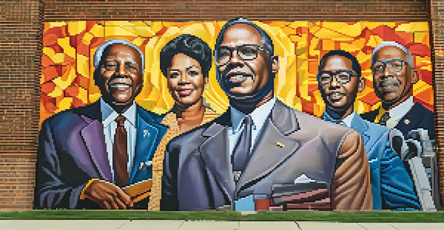 A colorful mural showing key figures of the civil rights movement in Minneapolis, symbolizing unity and justice.