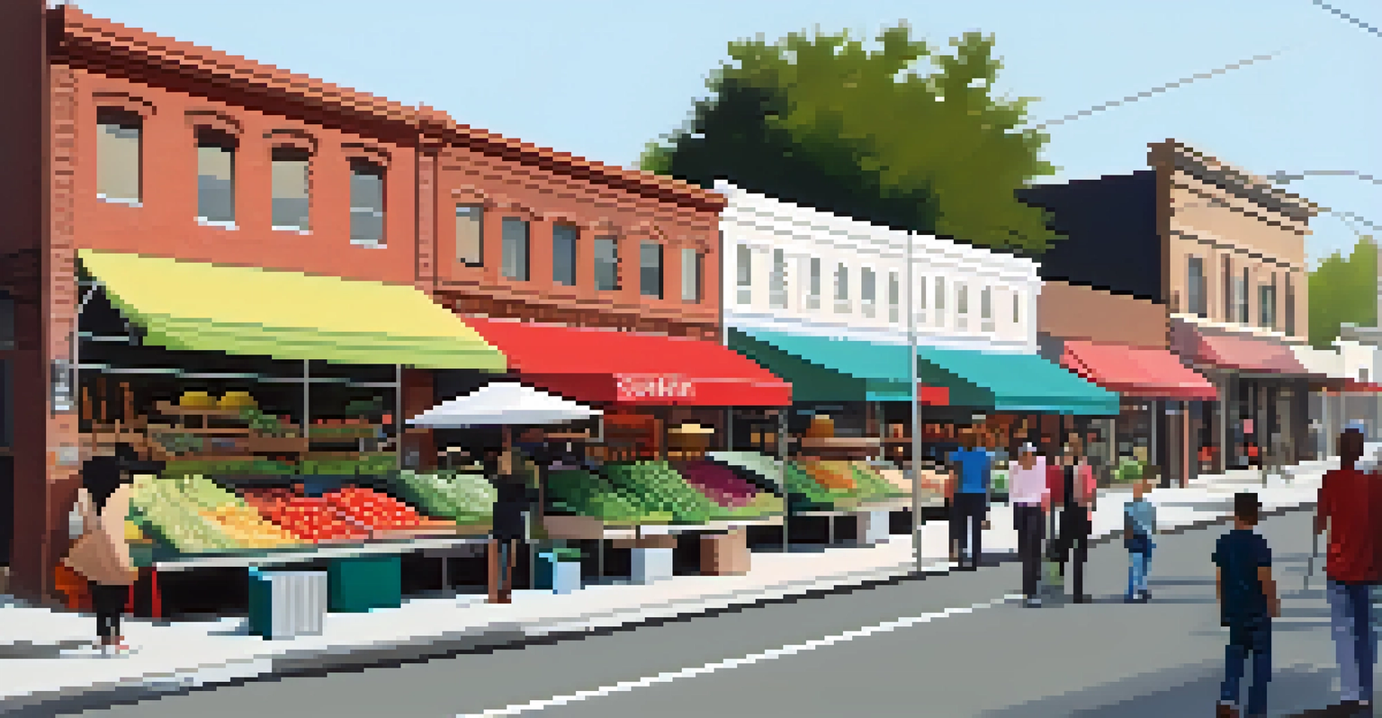 A bustling traditional local market next to a sleek upscale boutique, illustrating the cultural shifts in a gentrifying neighborhood.