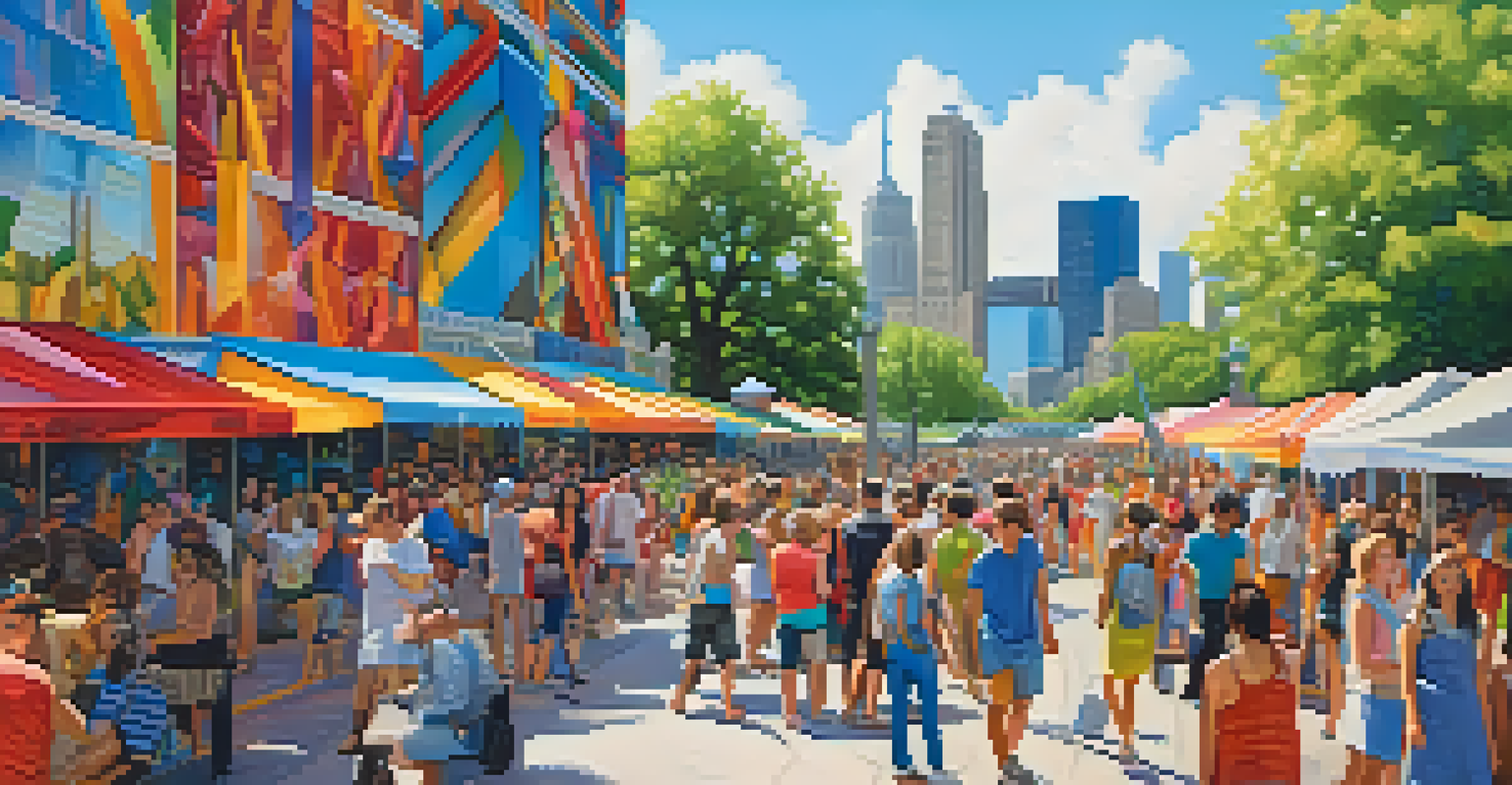 A lively contemporary scene of a city festival in Minneapolis with diverse people and modern buildings.
