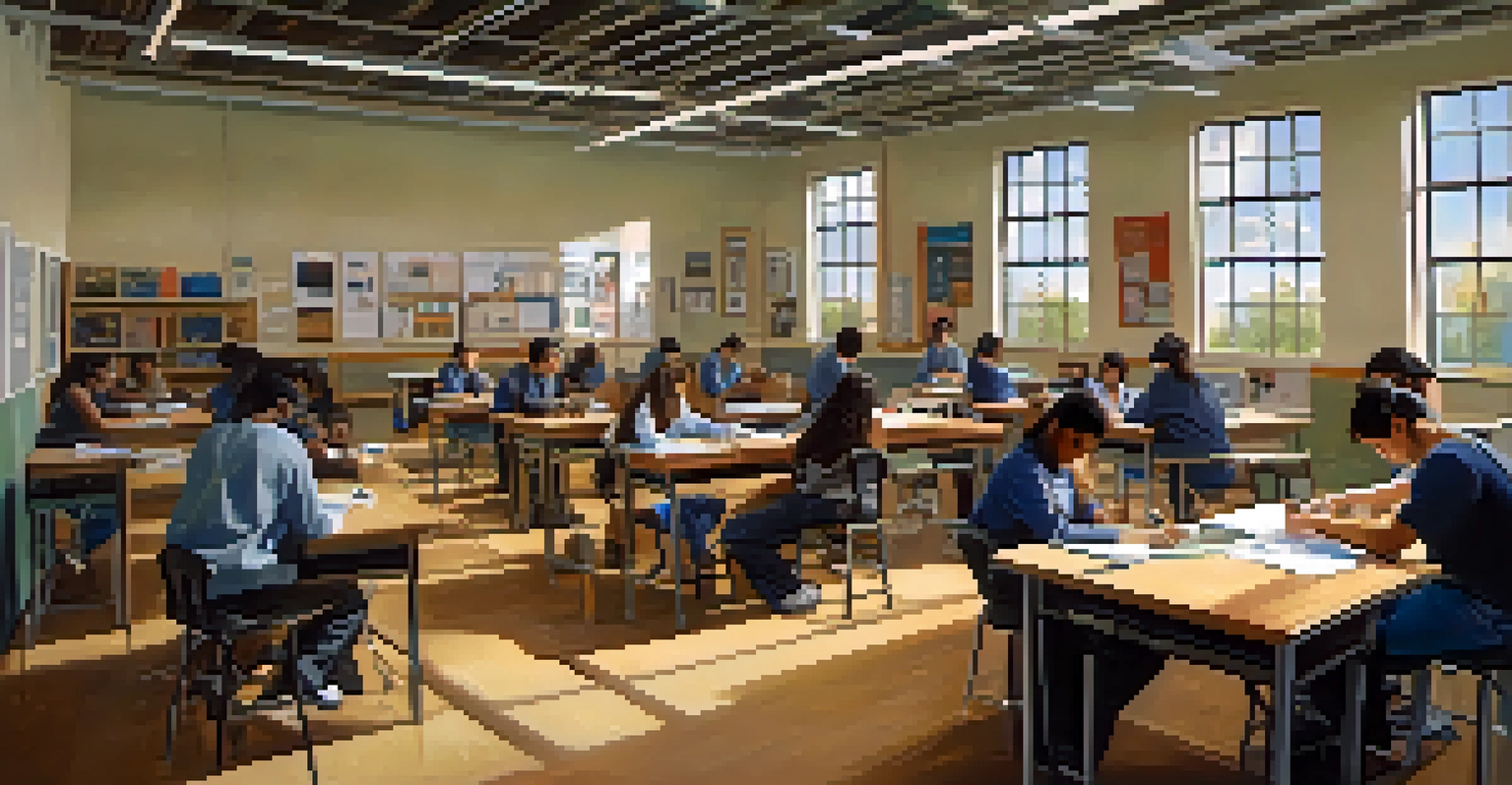 A cozy classroom where a diverse group of students is participating in vocational training, surrounded by tools and equipment.