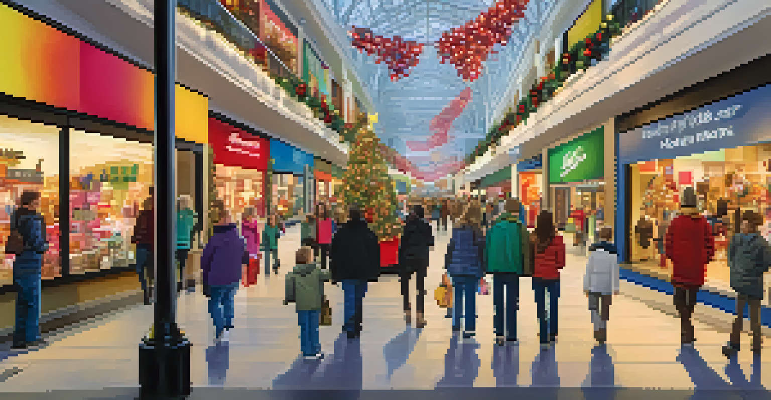 A busy shopping scene at the Mall of America with shoppers and colorful displays.