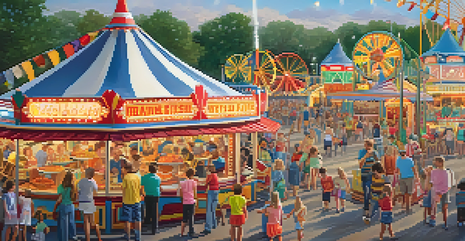 Families at the Minnesota State Fair enjoying rides, food on a stick, and local crafts.