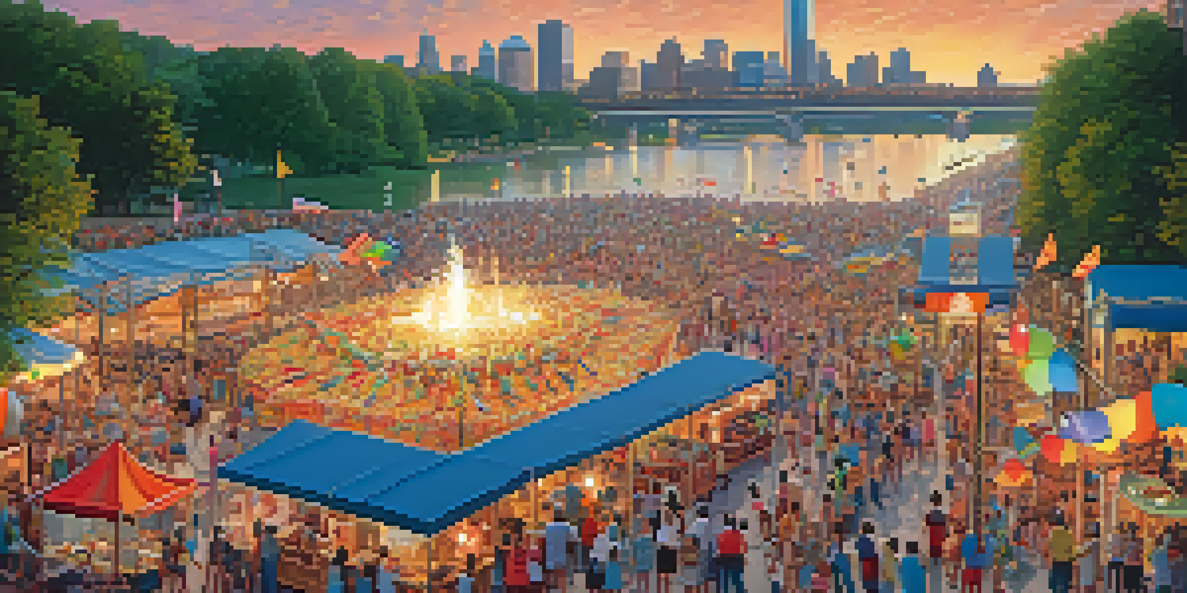 A colorful summer festival scene at the Aquatennial in Minneapolis, featuring floats, excited crowds, and scenic lakes.