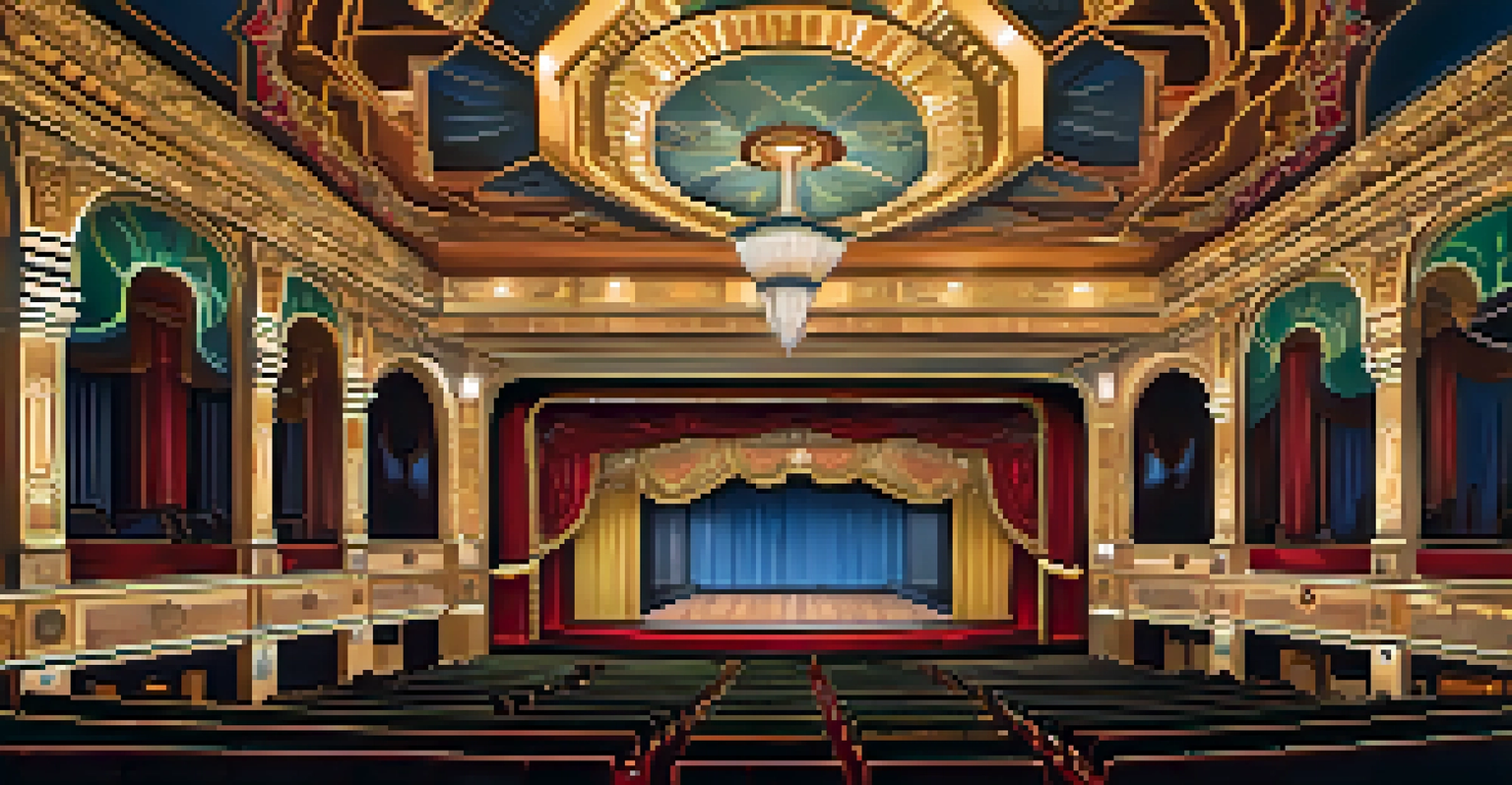 The interior of the Orpheum Theatre, showcasing its grand Art Deco auditorium with a decorated ceiling and ornate chandeliers.