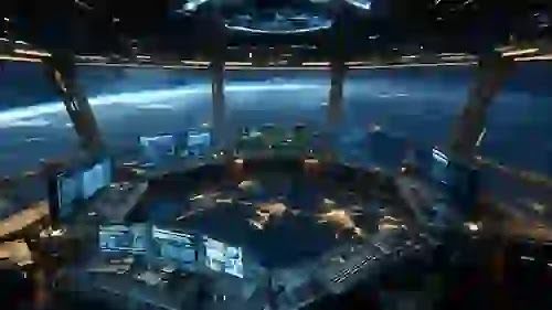 A hyper-realistic cinematic visual of a glowing, heavily fortified quantum server vault floating above a dark, sleeping city, protecting golden cryptographic assets.