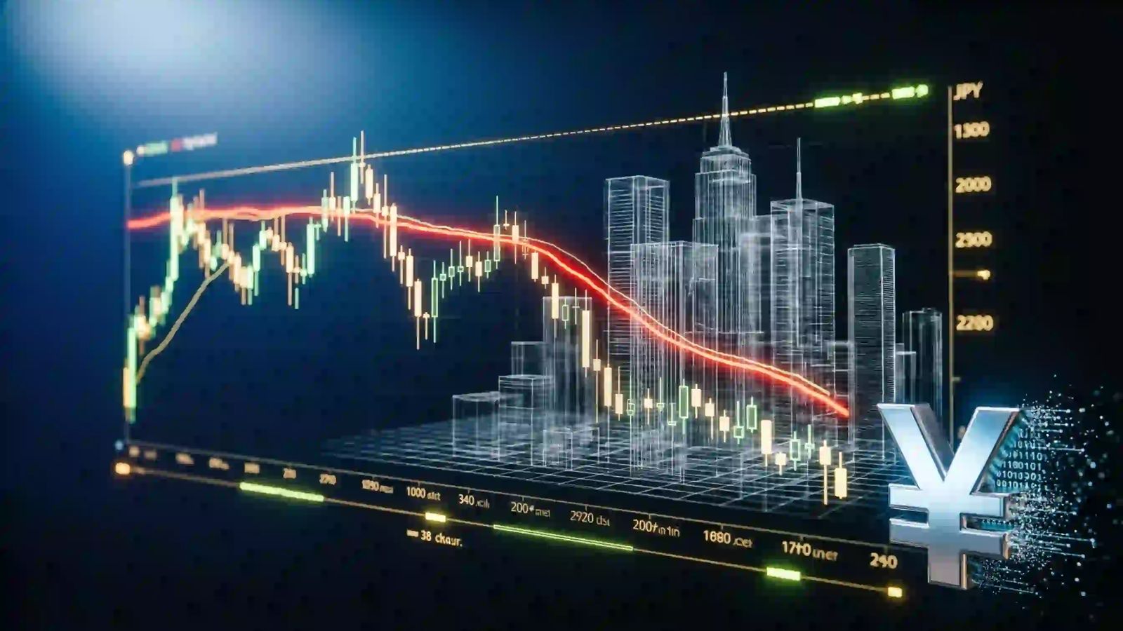 2026 Yen Carry Trade: Why the 200 EMA Fails A conceptual financial illustration showing the Japanese Yen currency symbol amidst market volatility charts and technical indicator failures, styled in a dark institutional Bloomberg terminal aesthetic.