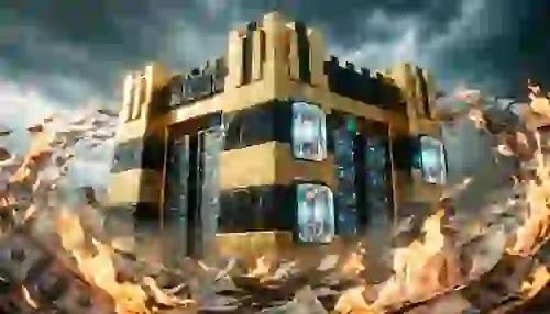 A hyper-realistic cinematic shot of a highly complex, glowing golden portfolio matrix structure locked inside a secure quantum vault, 8k resolution, dark futuristic lighting.
