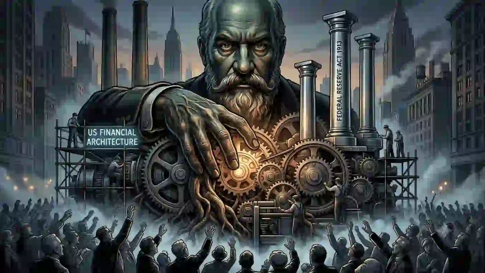 1907 Panic: J.P. Morgan & The Fed's Genesis Illustration for Macro Echoes covering 1907 Panic: J.P. Morgan & The Fed's Genesis