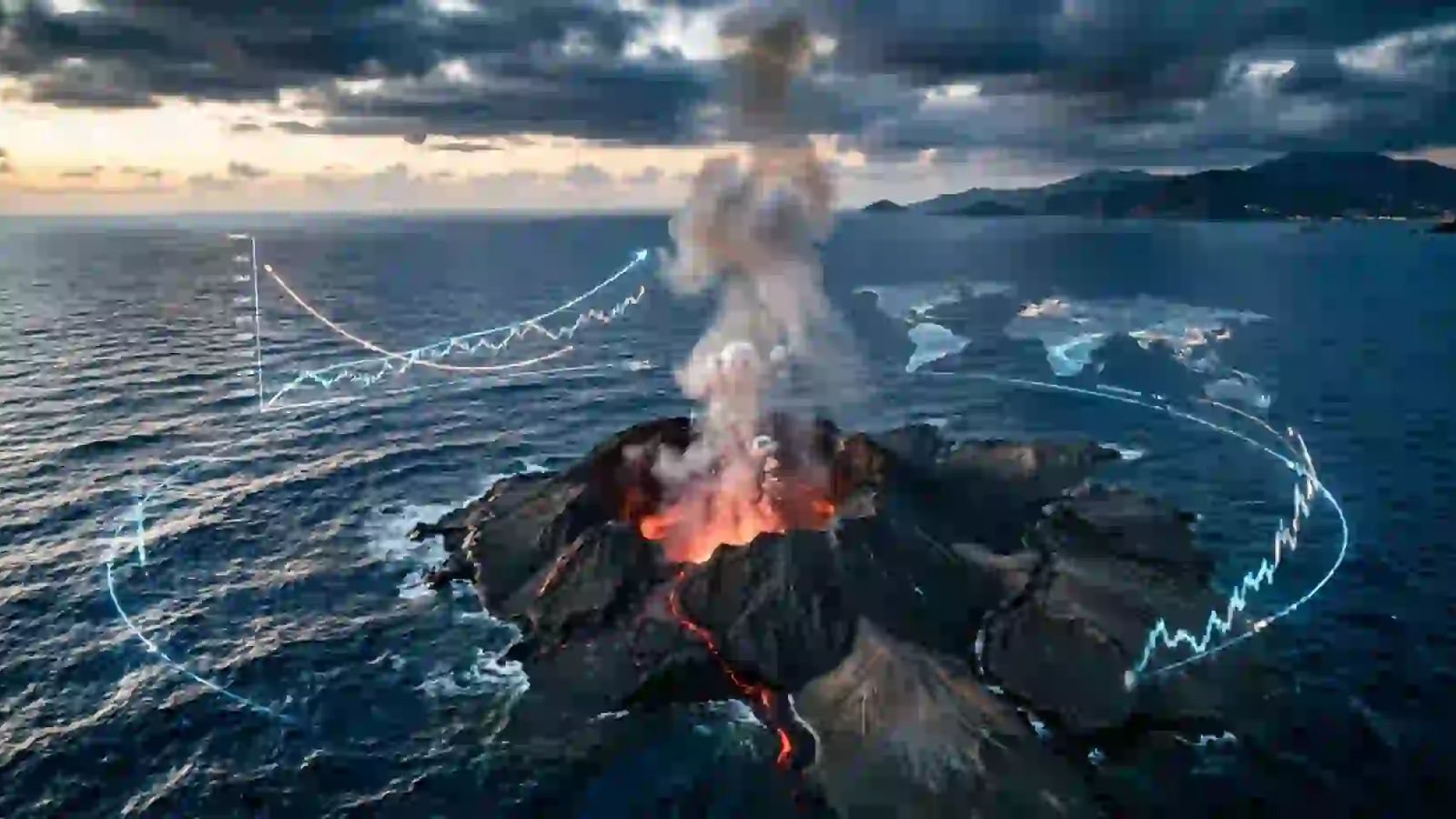 What If a Mediterranean Volcano Triggered a Market Shock? Illustration for Macro Echoes covering What If a Mediterranean Volcano Triggered a Market Shock?