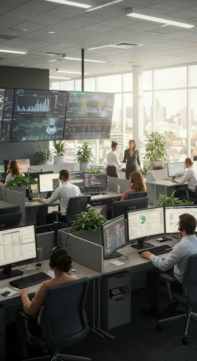 Public sector office with staff at workstations