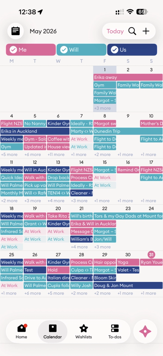 Cupla Month View showing a full colour-coded month