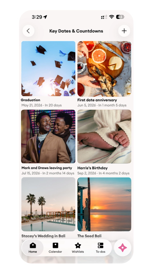 Cupla Key Dates and countdowns to anniversaries and milestones
