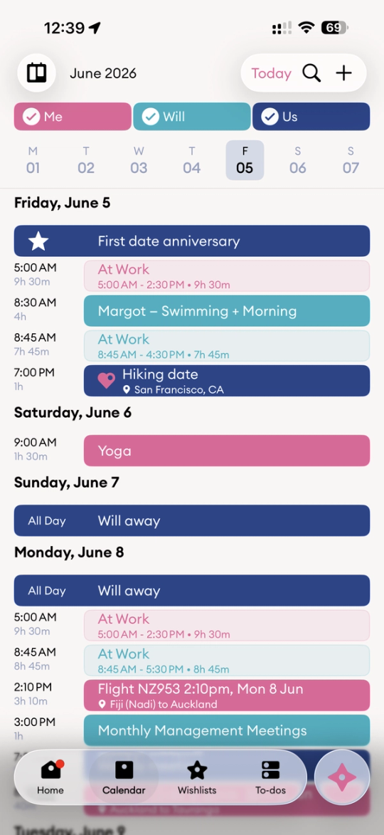 Cupla Schedule View listing upcoming events by day