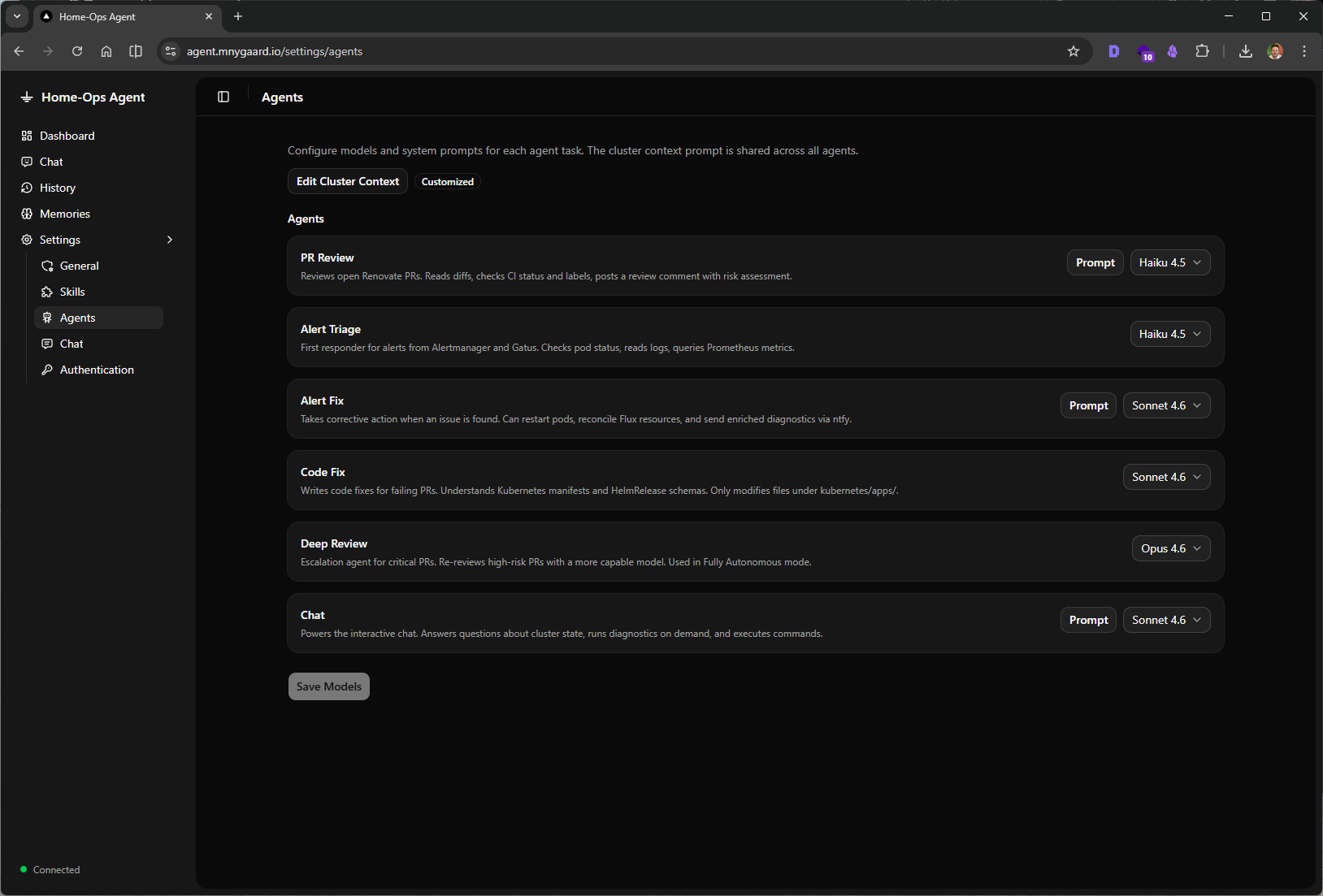 Agentic home lab - Settings Agents