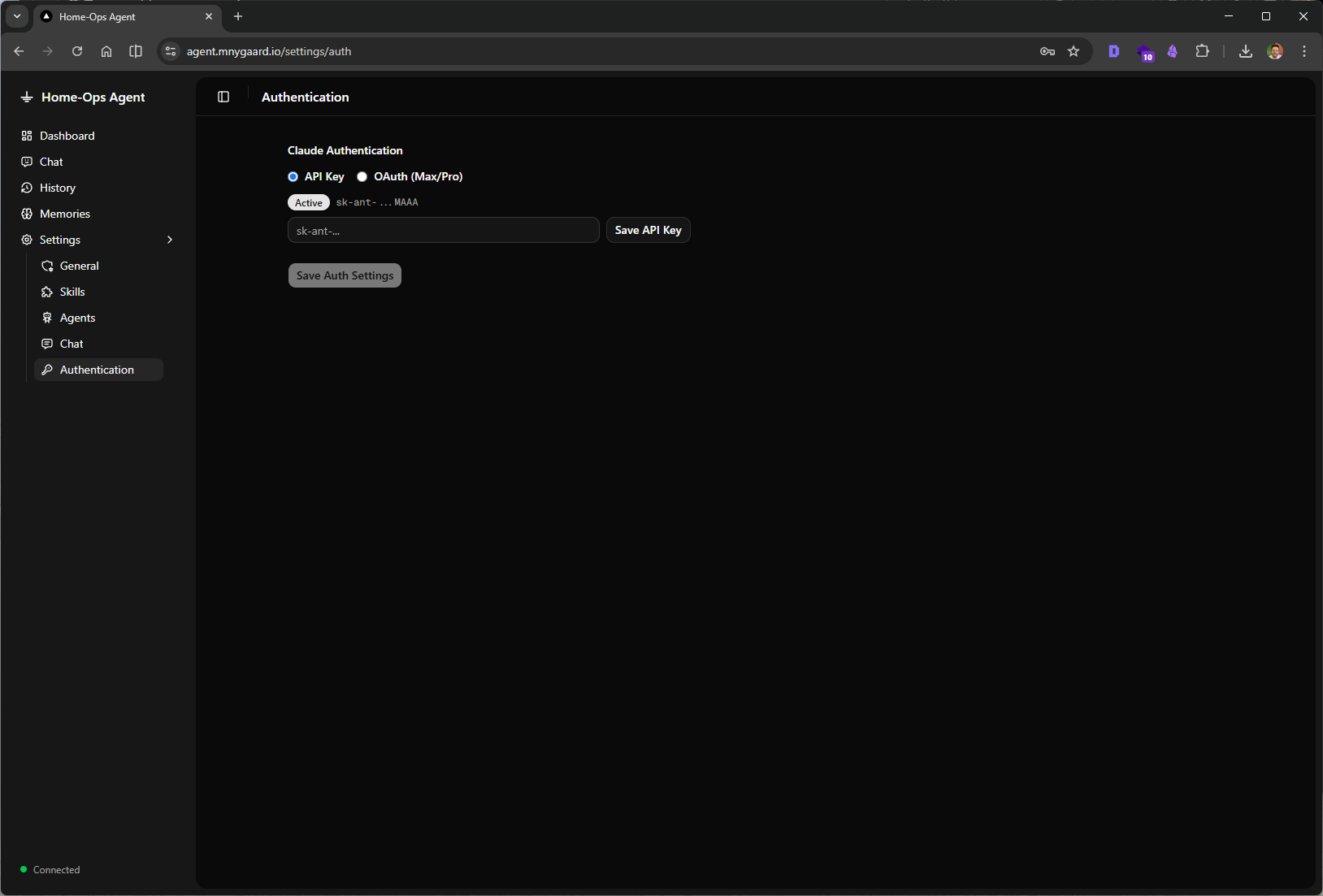 Agentic home lab - Settings Auth