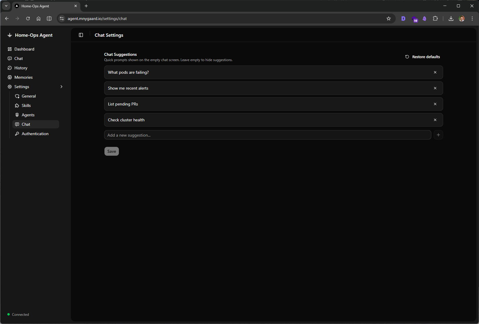 Agentic home lab - Settings Chat