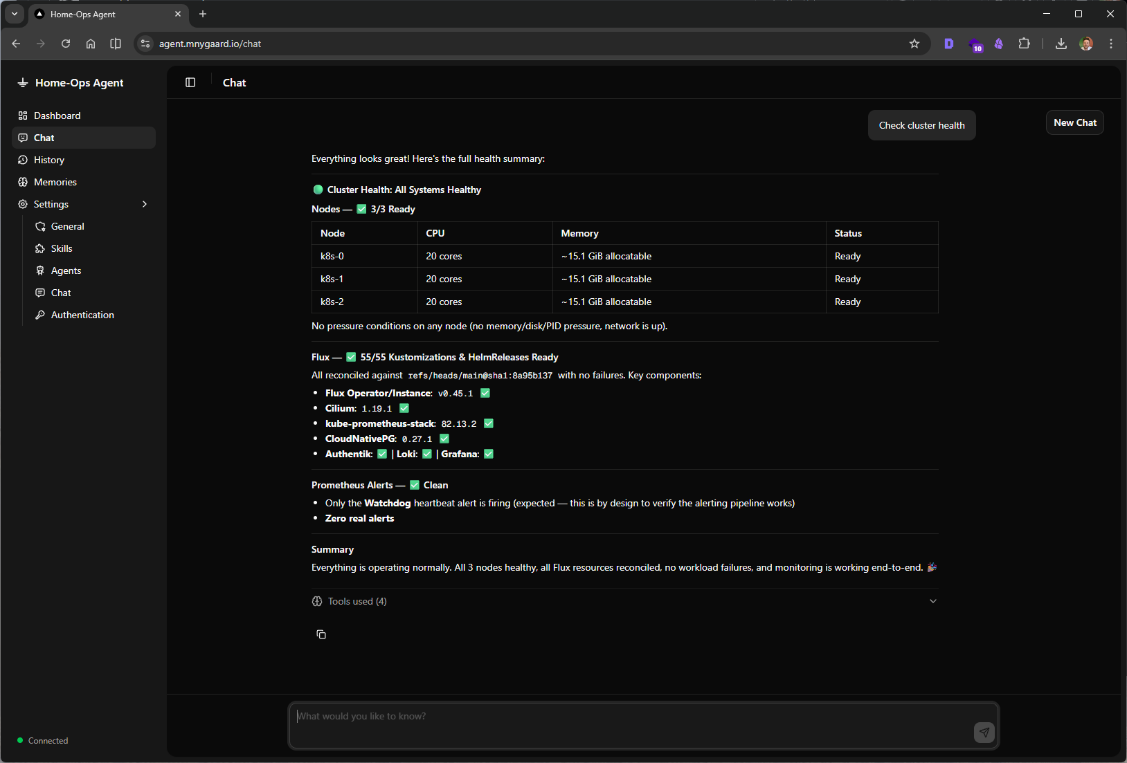 Agentic home lab - Chat message