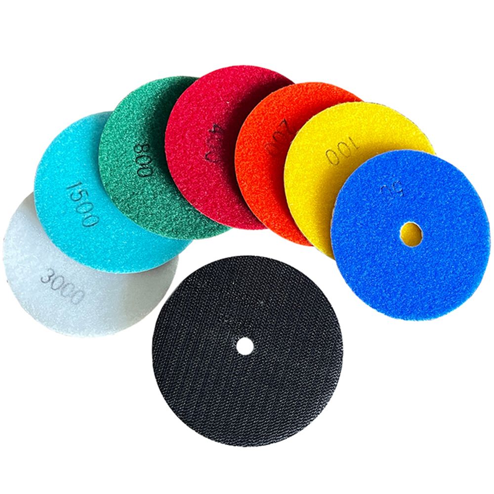 Set of 7-step ultra-finish diamond polishing pads for granite and marble countertop polishing