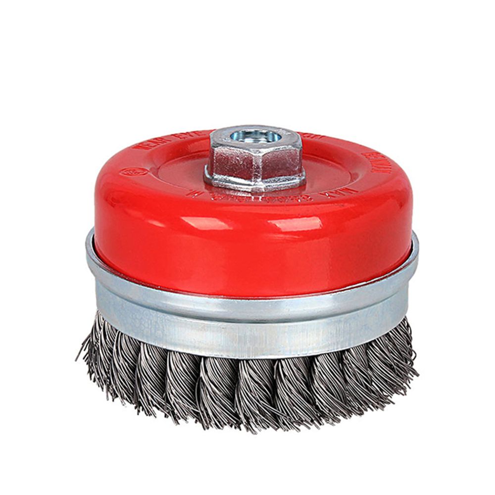 Heavy duty knotted twist steel wire cup brush for tough metal cleaning