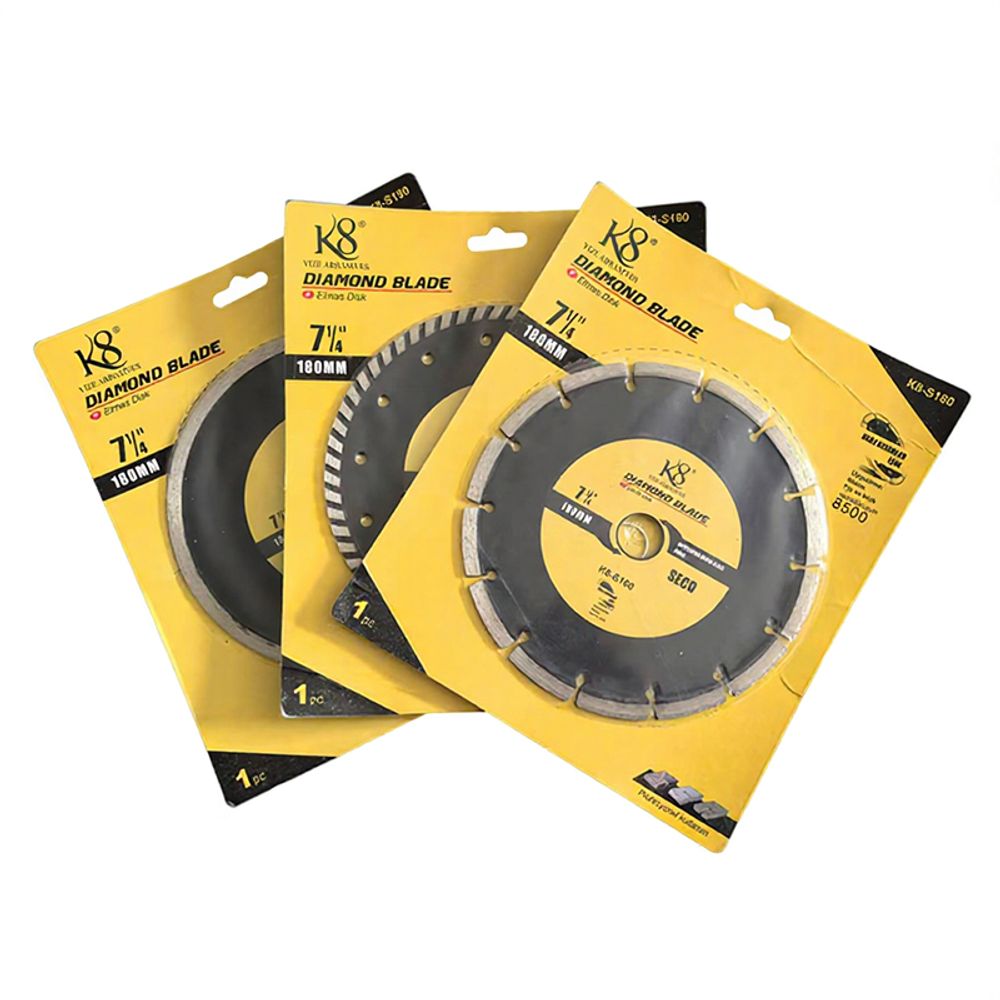 180mm diamond saw blade featuring turbo, segmented, and continuous rim designs