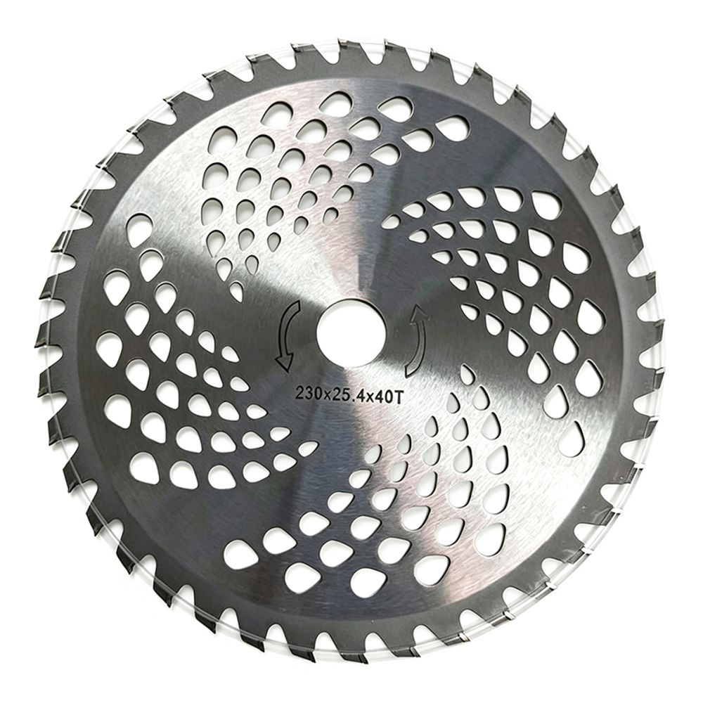 230mm 40T TCT brush cutter blade, 25.4mm arbor, standard grass cutting disc.