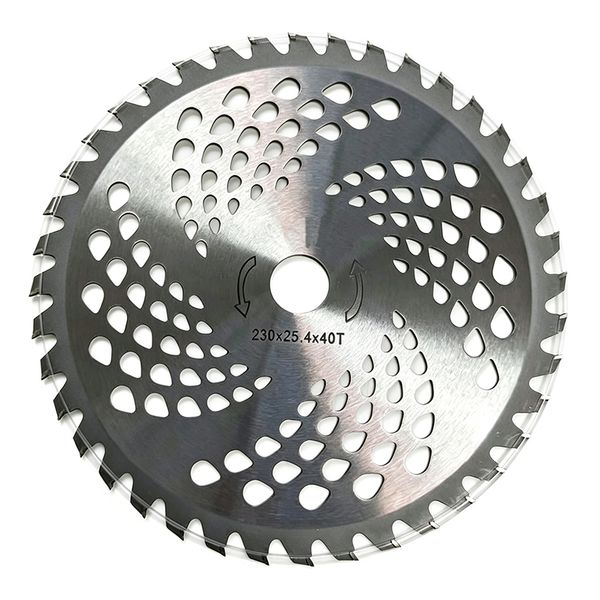 230mm 40T TCT brush cutter blade, 25.4mm arbor, standard grass cutting disc.