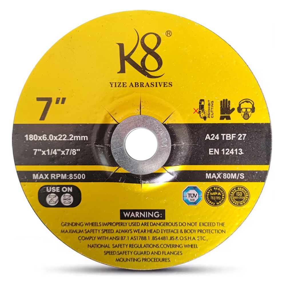180x6.0x22.2mm grinding wheel front view