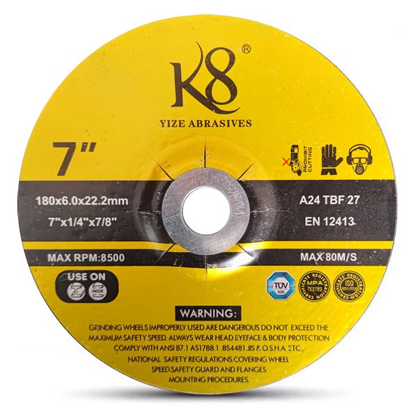 180x6.0x22.2mm grinding wheel front view