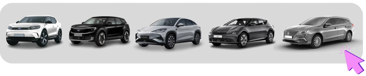 Autoauswahl der Marken MG, BYD, Ford