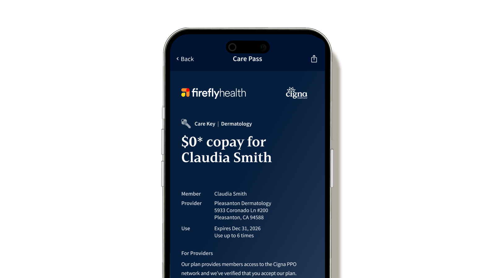 Firefly UX screen of a Care Key