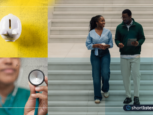 collage. Top left: Male factory worker 1950s, lower left: Xray, middle: donut, right side: someone taking diabetes reading
