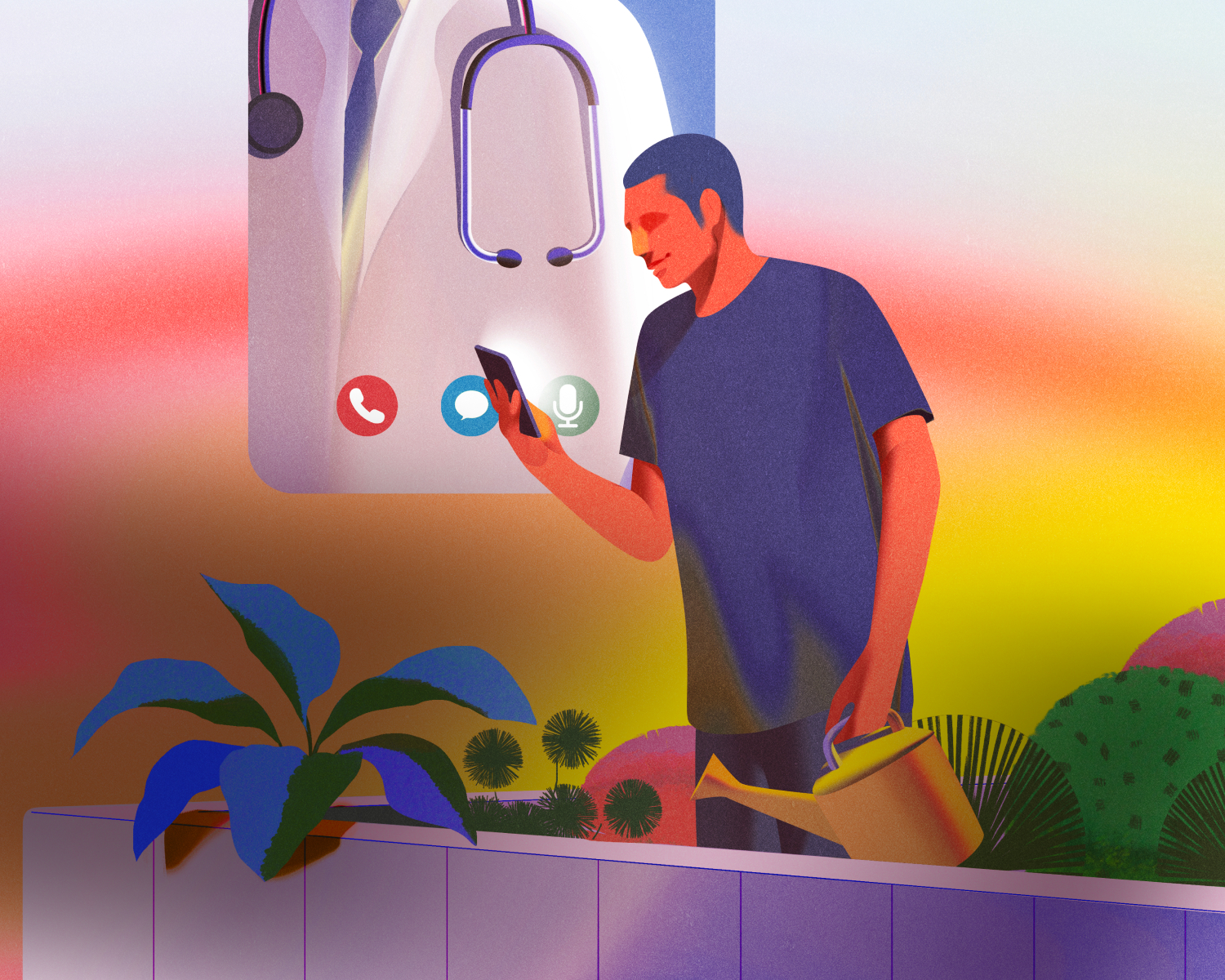 Illustration of a man on phone talking to doctor