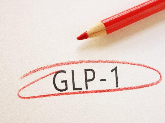 Text "GLP-1" with a red pencil and circle around it