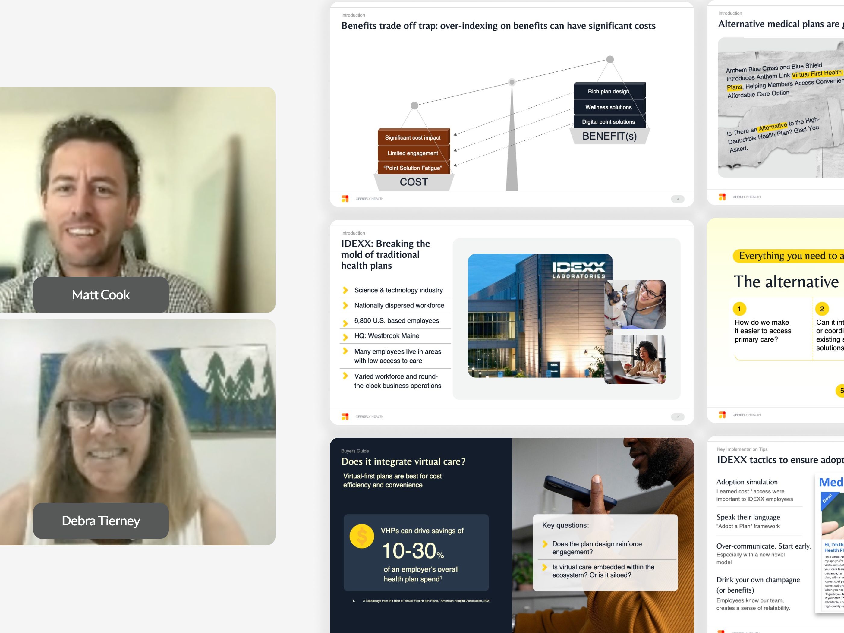 headshots of Matt and Debra, next to an assortment of the webinar slides they presented