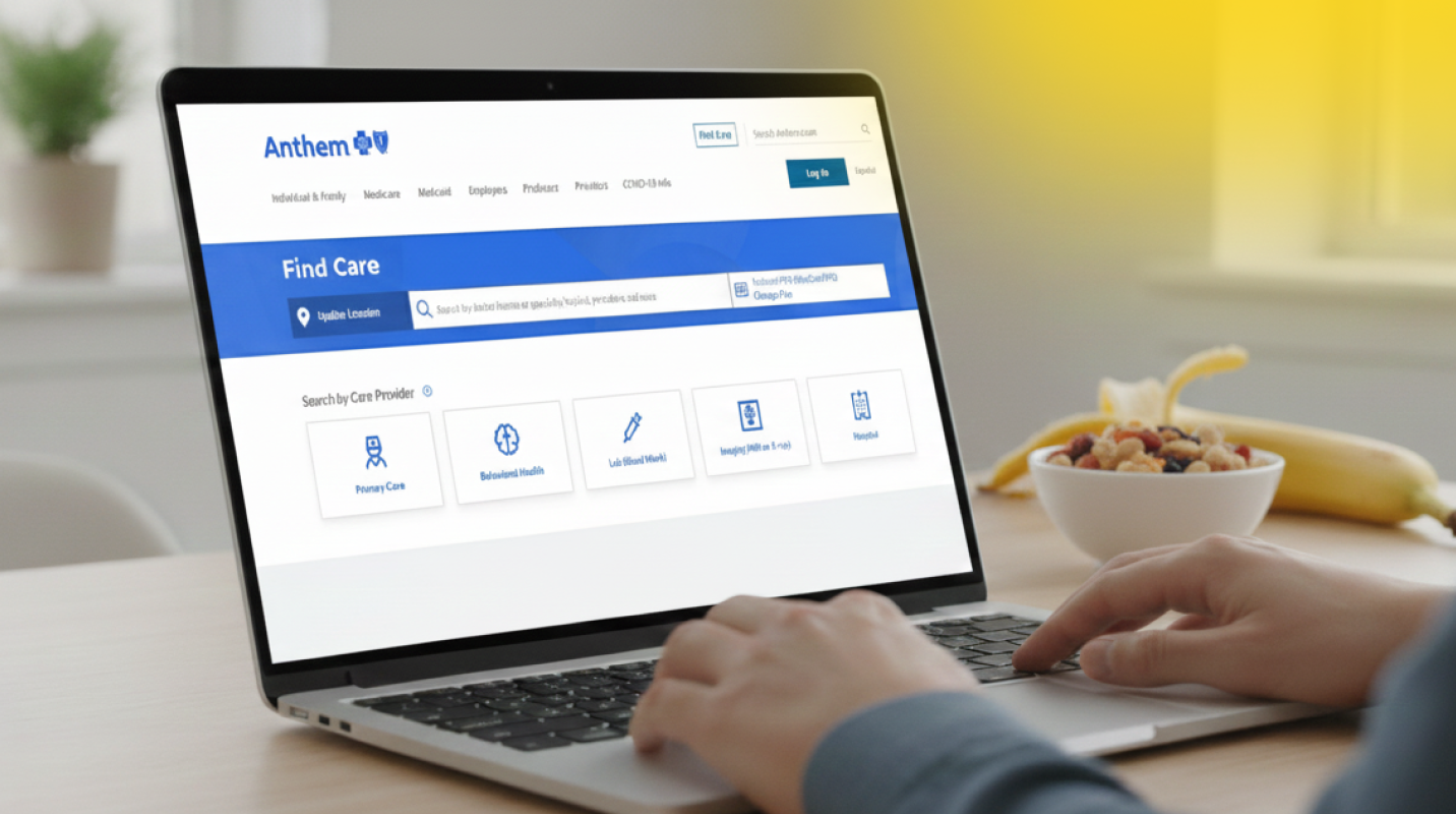 laptop showing how to search within the anthem network