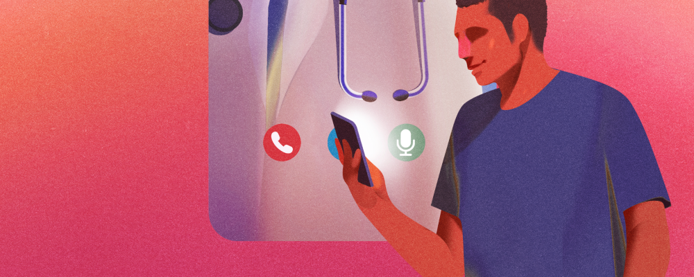 Illustration of a man on phone talking to doctor