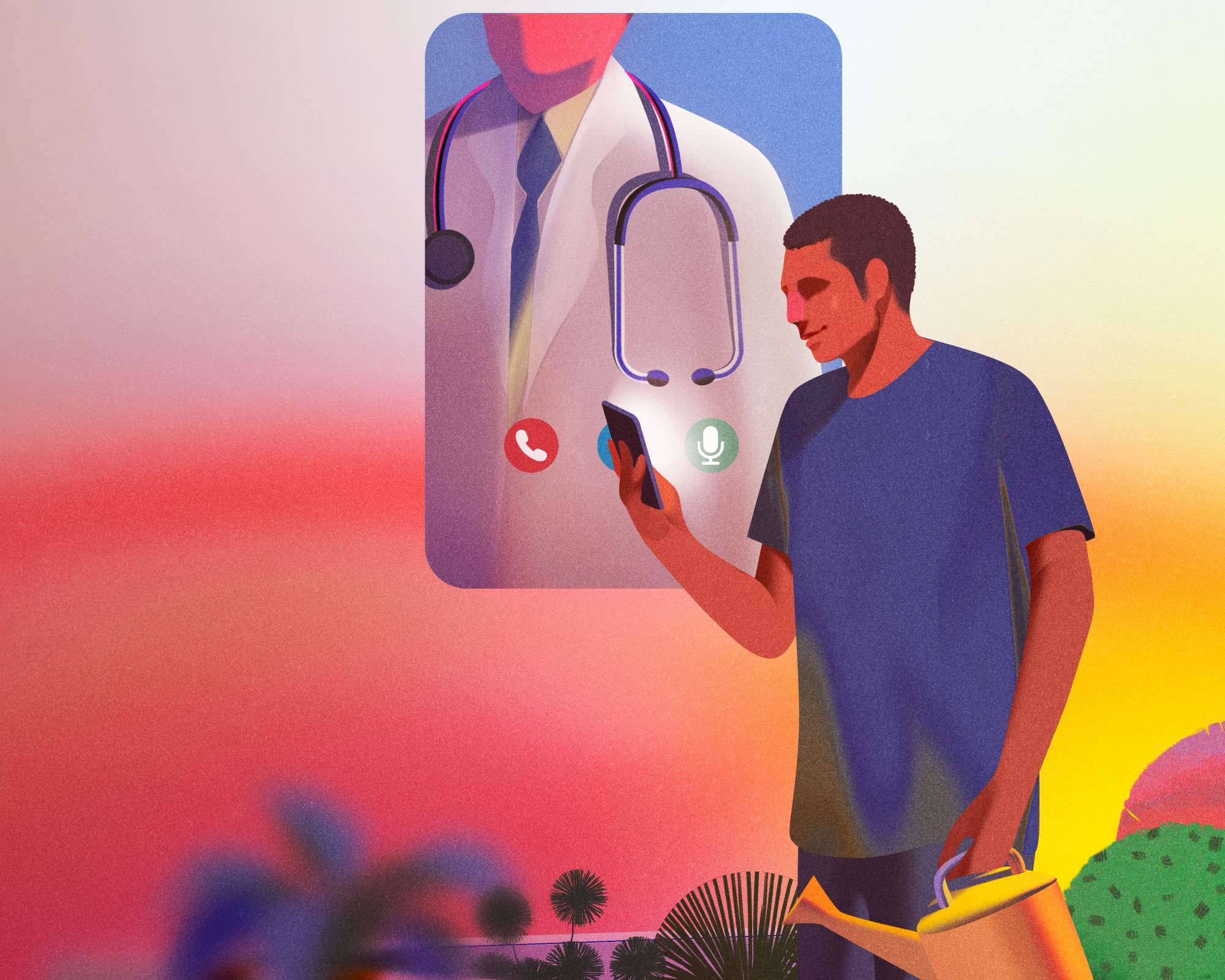 Illustration of a man on phone talking to doctor